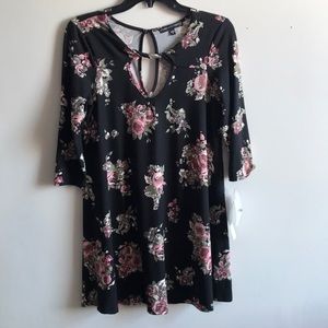Three hearts black dress with flowers